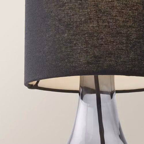 ValueLights Sylvie Black Linen Tall Shade Smoked Glass Squat Table Lamp with LED Bulb – 3