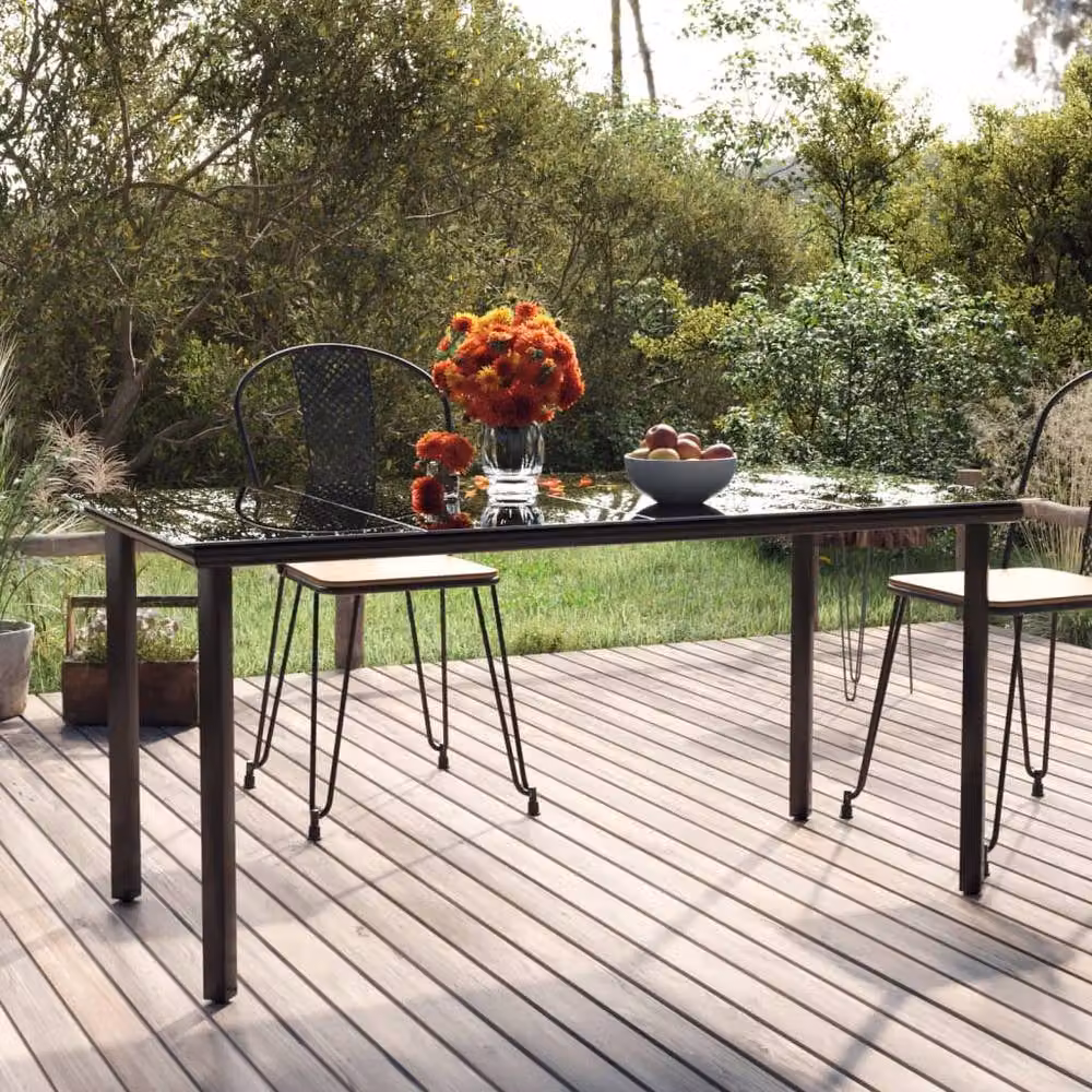 Berkfield Home Elegant Garden Dining Table in Black Steel and Tempered Glass, W: 160 cm, D: 80 cm, H: 74 cm – 2