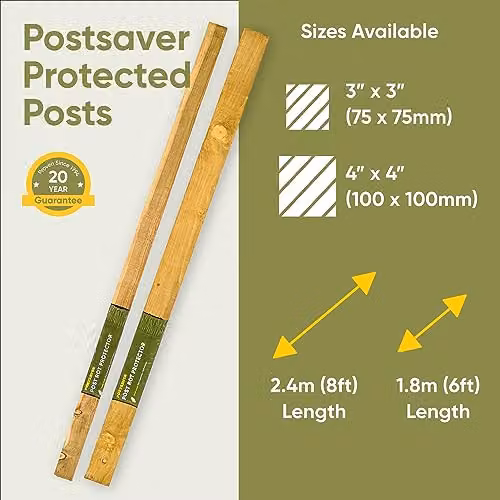 Postsaver Pack of 5 Square Pressure-Treated Timber Fence Posts, Brown, 7.62 x 7.62 cm, Length: 244 cm – 2