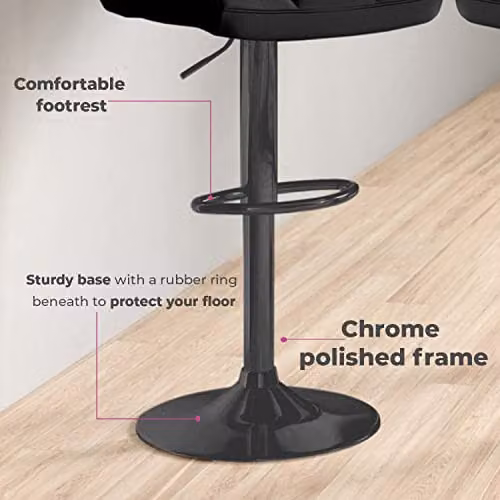 Neo Set of 2 Black Faux Leather Cuban Swivel Bar Stools with Matt Black Metal Legs – 3