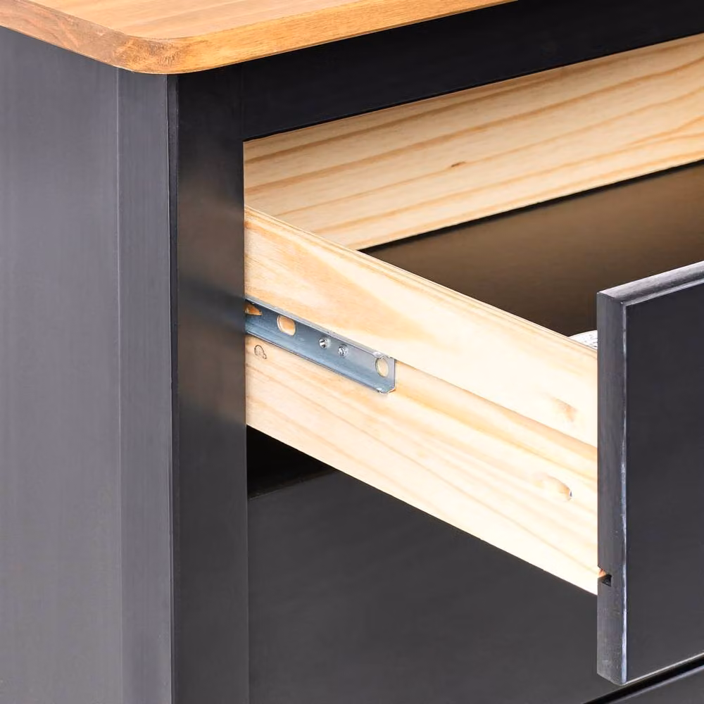 Wyld and Coco Retro Pine Bedside Table with 2 Drawers in Vintage Black – 5