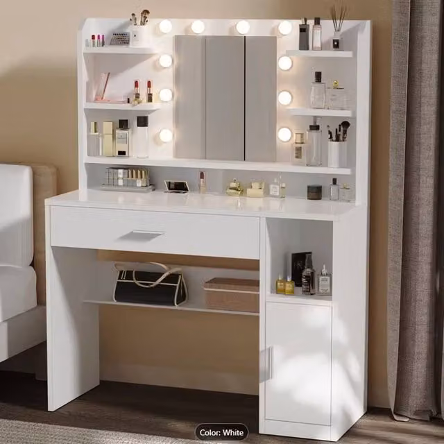 FORGEVIO Modern White Glossy Vanity Table