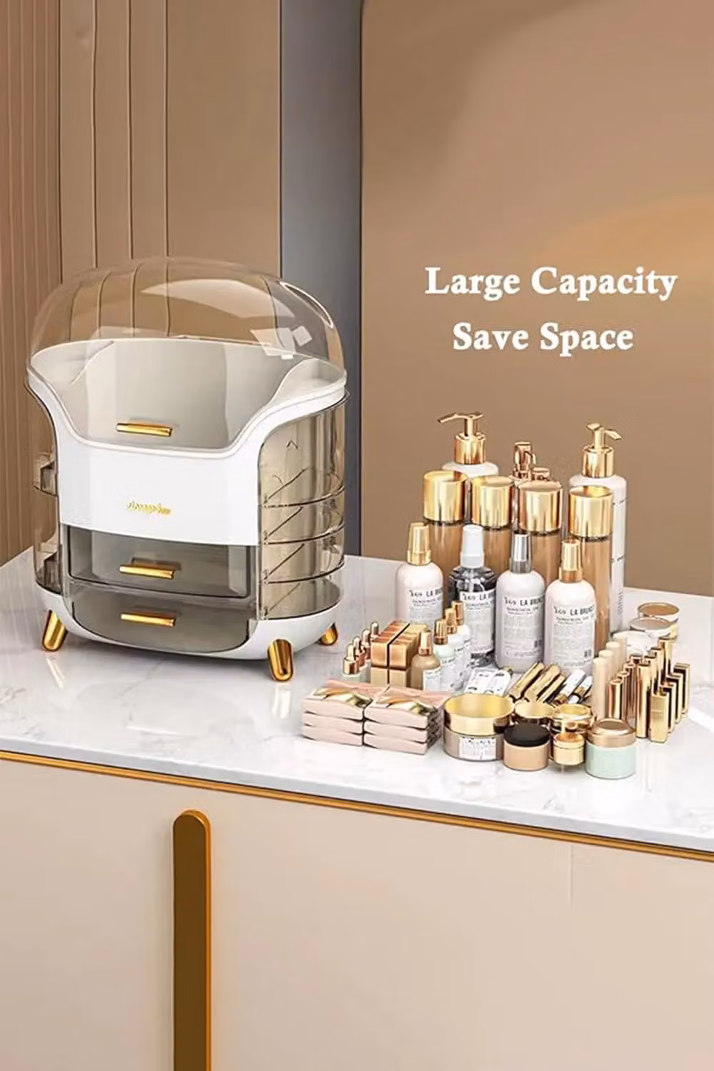 SHEONLY Large Capacity Cosmetic Storage Box with 2 Layers and Transparent Lid, White – 2