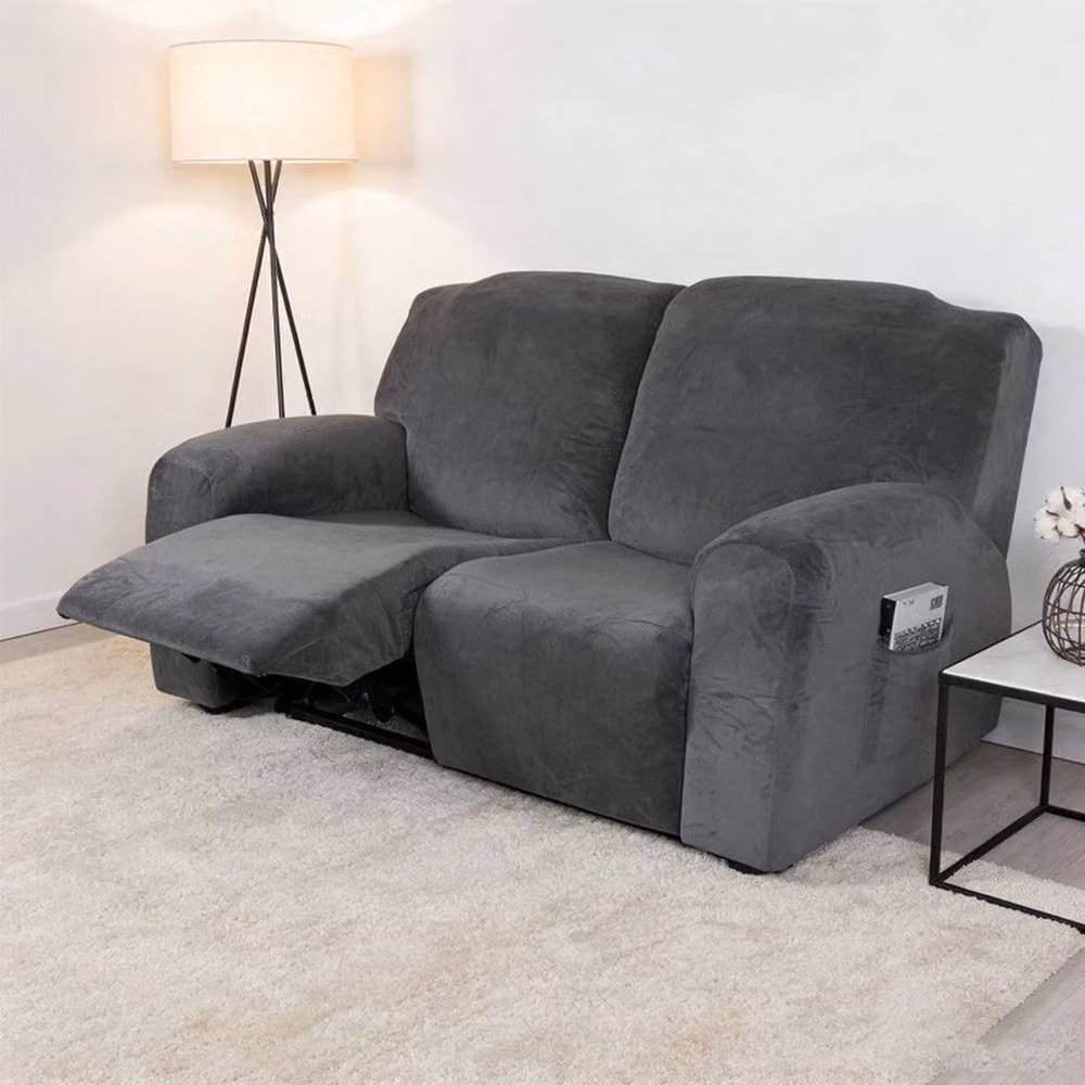 FLAVORA 2 Seater Super Stretch Velvet Sofa Slipcover in Grey, W: 190 cm x H: 100 cm – 3