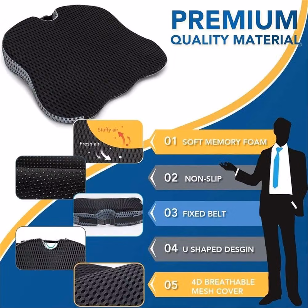 EONLION Black Wedge Memory Foam Seat Cushion for Office Chairs, W: 120 cm, D: 90 cm – 2