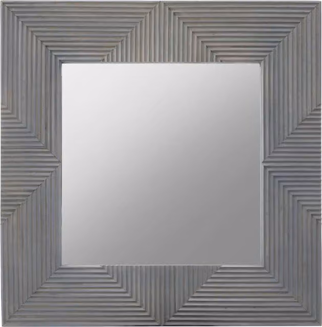 Orsina Modern Geometric Square Suar Wood Wall Mirror in Grey – 1