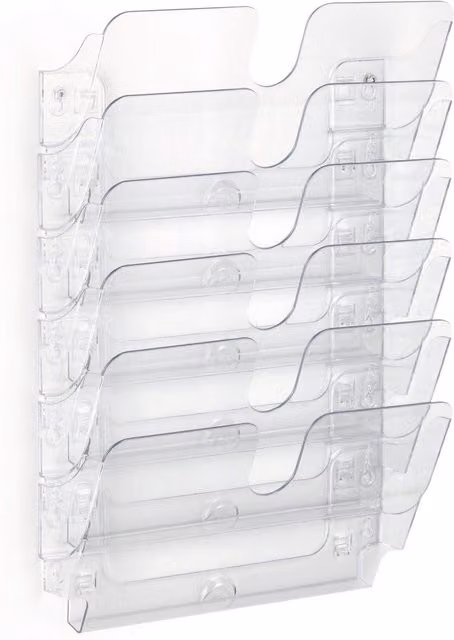 Durable Flexiplus 6 Wall Mounted Literature Tray, A4 Landscape, Clear, W: 52.0 cm, H: 34.0 cm, D: 10.0 cm
