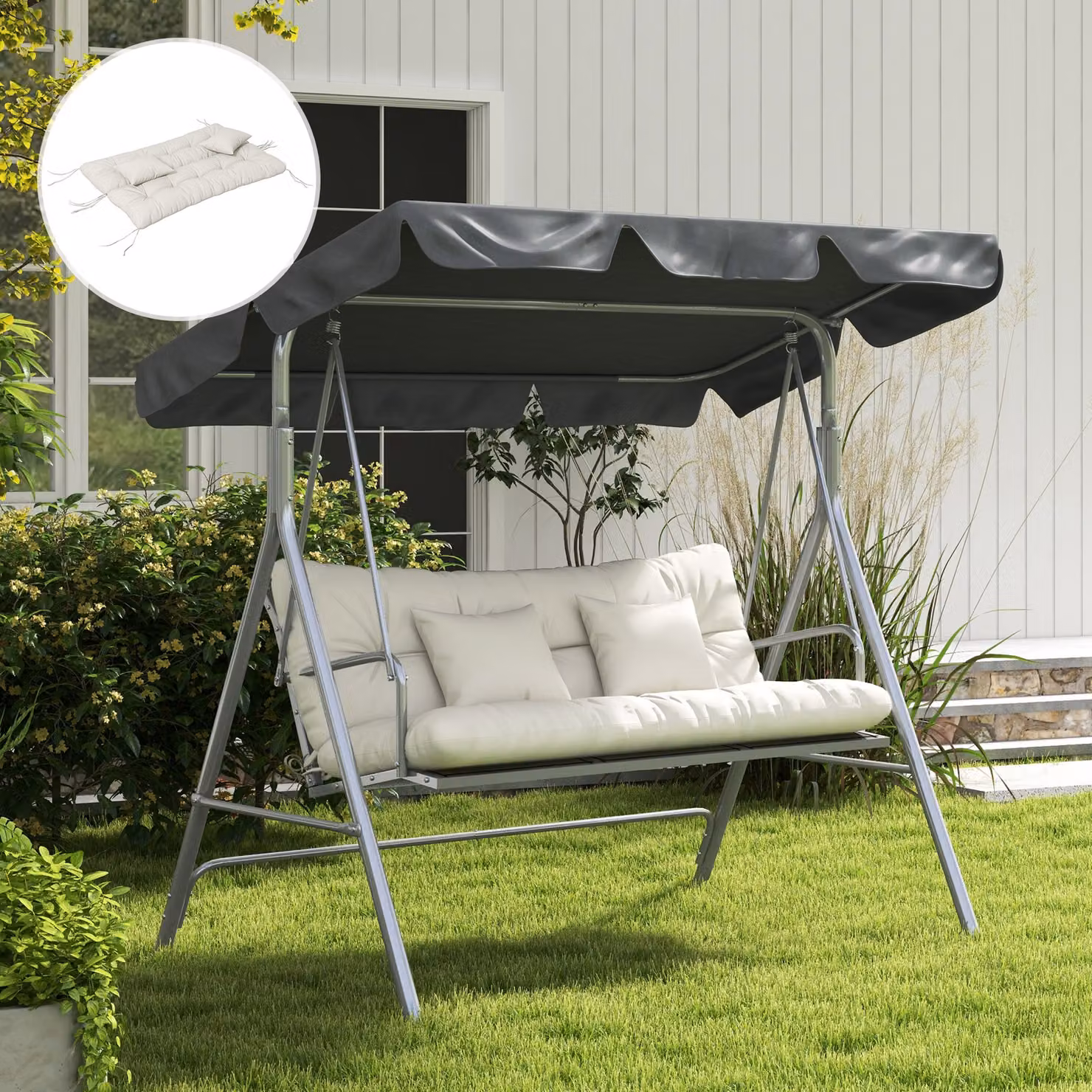 Outsunny 4-Piece White Patio Chair Cushion Set with Back and Seat Cushions and Ties – 5