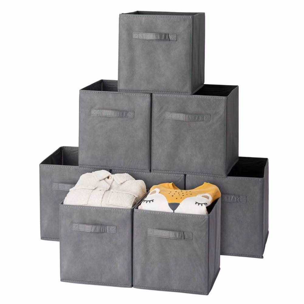 Nordara 6 Pack Grey Fabric Foldable Storage Cubes with Handles – 5