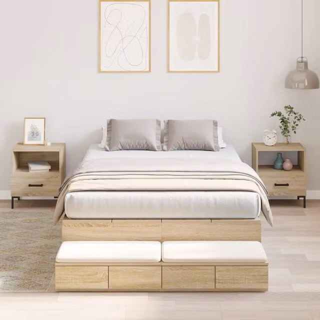 Berkfield Home Sonoma Oak Storage Bed Frame with Drawers, Brown, W/D/H: 120 x 200 x 31.5 cm