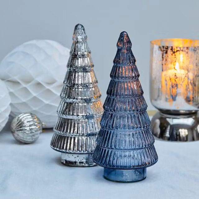 Ivyline Juniper Striped Glass Tree in Silver, H41 x W18 cm