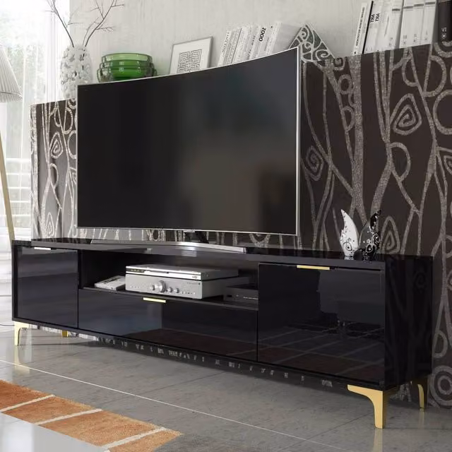Mex Furniture LTD Goldline Glossy Black and Gold TV Unit