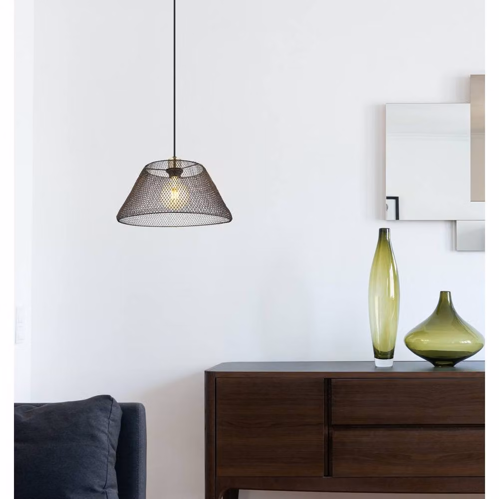 Netlighting Baku Industrial Wire Frame Pendant Light in Black and Gold/Brass, Height: 120 cm, Diameter: 36 cm – 6
