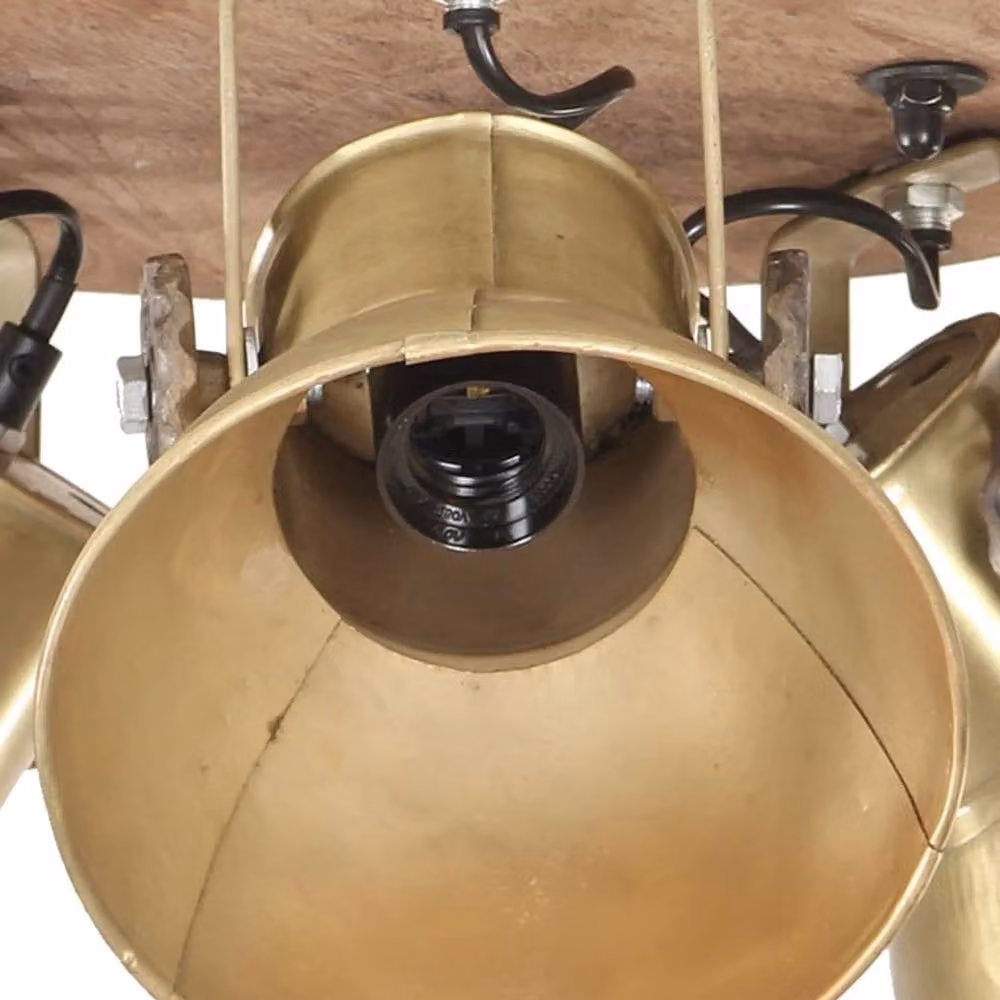 Berkfield Home Industrial Ceiling Lamp in Brass and Wood, E27, W: 42 cm, D: 27 cm – 2