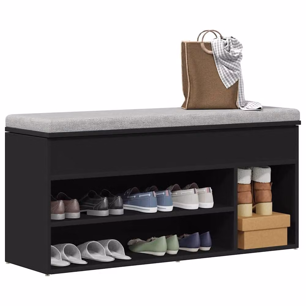 Berkfield Home Black Modern Shoe Bench with Fabric Seat, W: 102 cm, D: 30.5 cm, H: 45 cm – 2