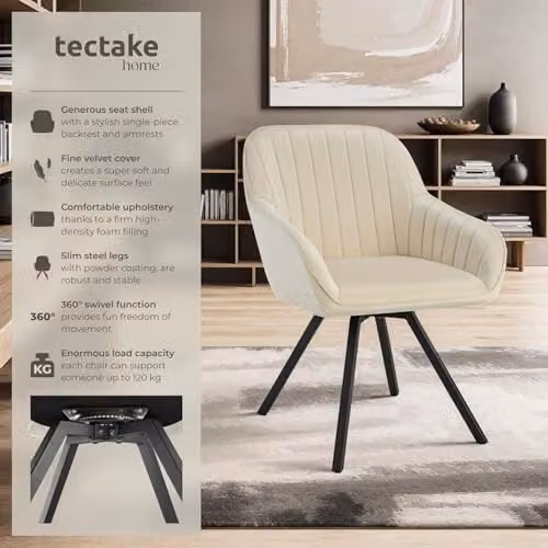 tectake Set of 4 Modern Armchairs in Beige – 3