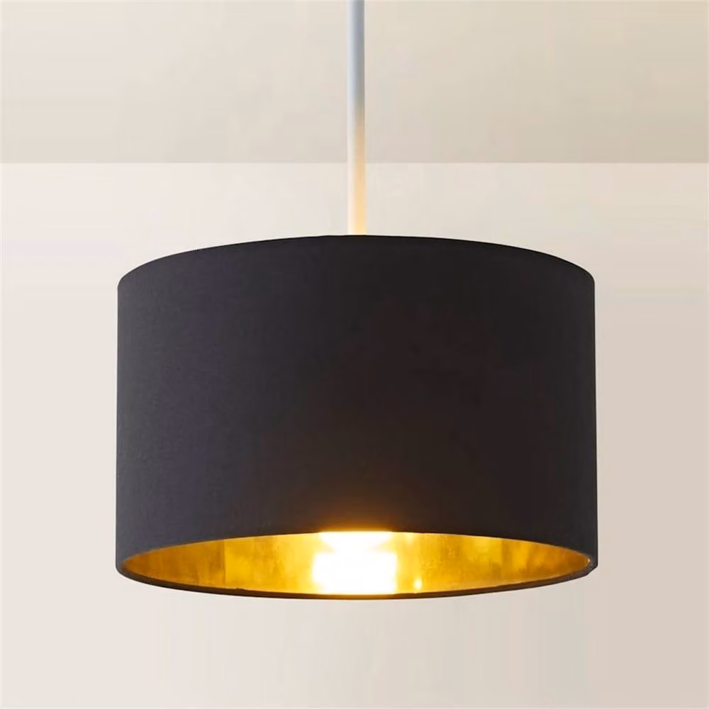 FORGEVIO Modern Cylinder Fabric Lampshade Ceiling Light in Black and Gold – 2