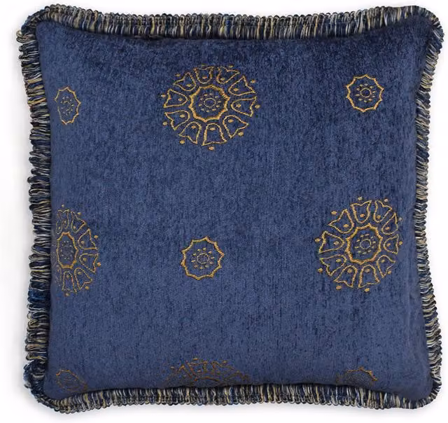 Intimates Luxury Blue Chenille Large Boho Ethnic Graphic Square Cushion