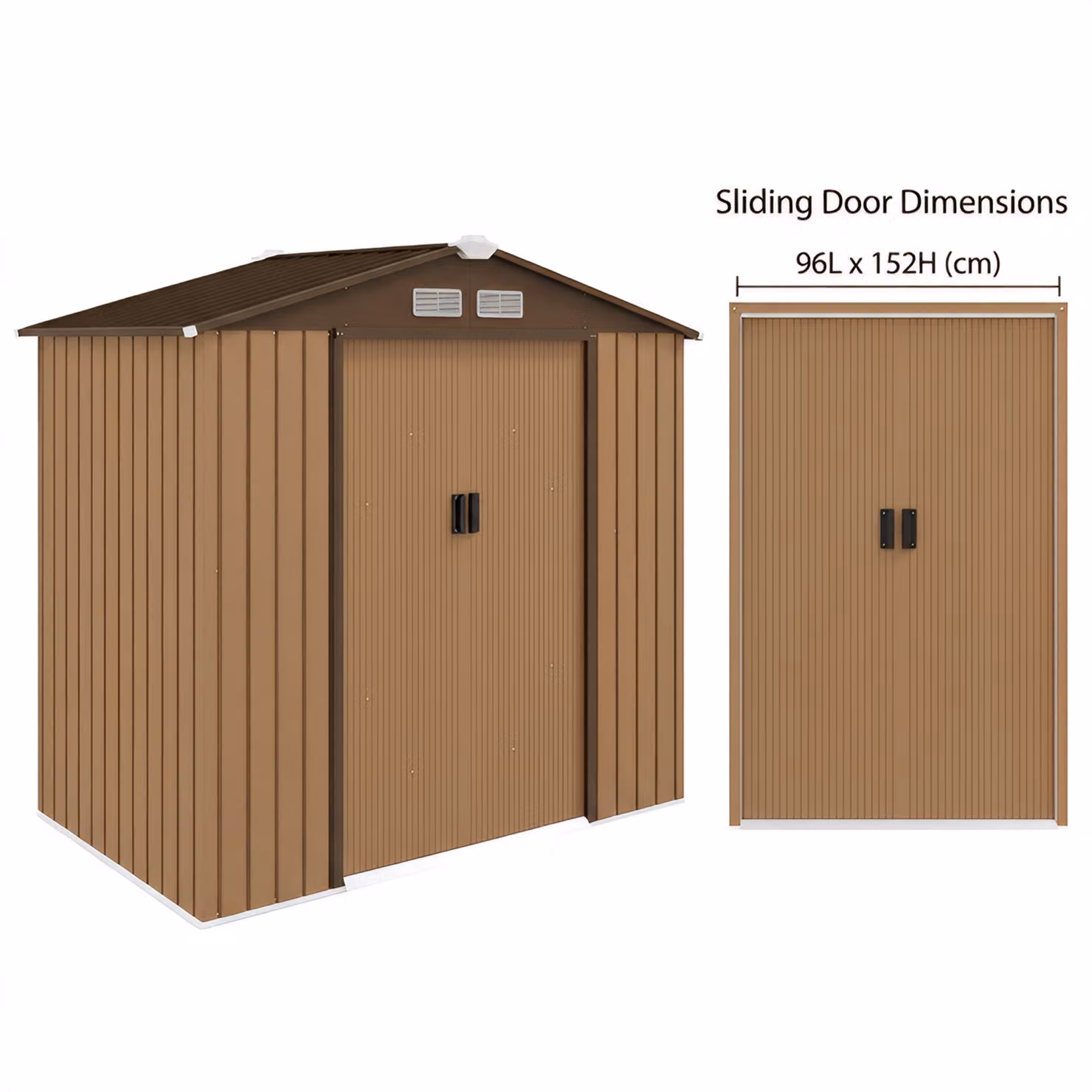 Outsunny Lockable Metal Garden Storage Shed with Pent Roof and Side Vent, Light Brown, W: 213.4 cm, D: 127.0 cm, H: 185.0 cm – 3