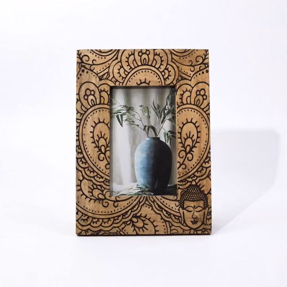KDMD Elegant Mango Wood Buddha Rectangular Picture Frame in Brown and Black for 13 x 18 cm Photos – 4