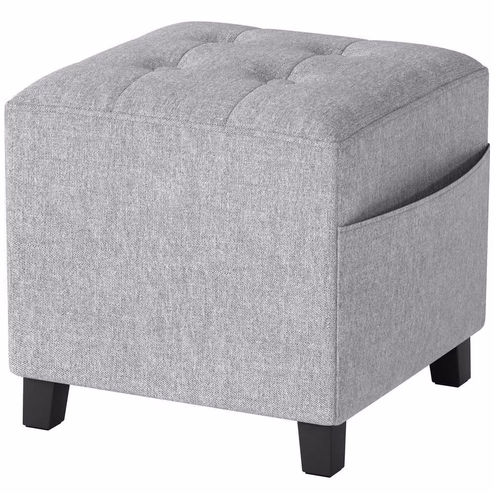 Wyld Haus Light Grey Linen Look Compact Square Footstool with Side Pocket and Black Legs W/D/H: 35 x 35 x 35 cm – 2