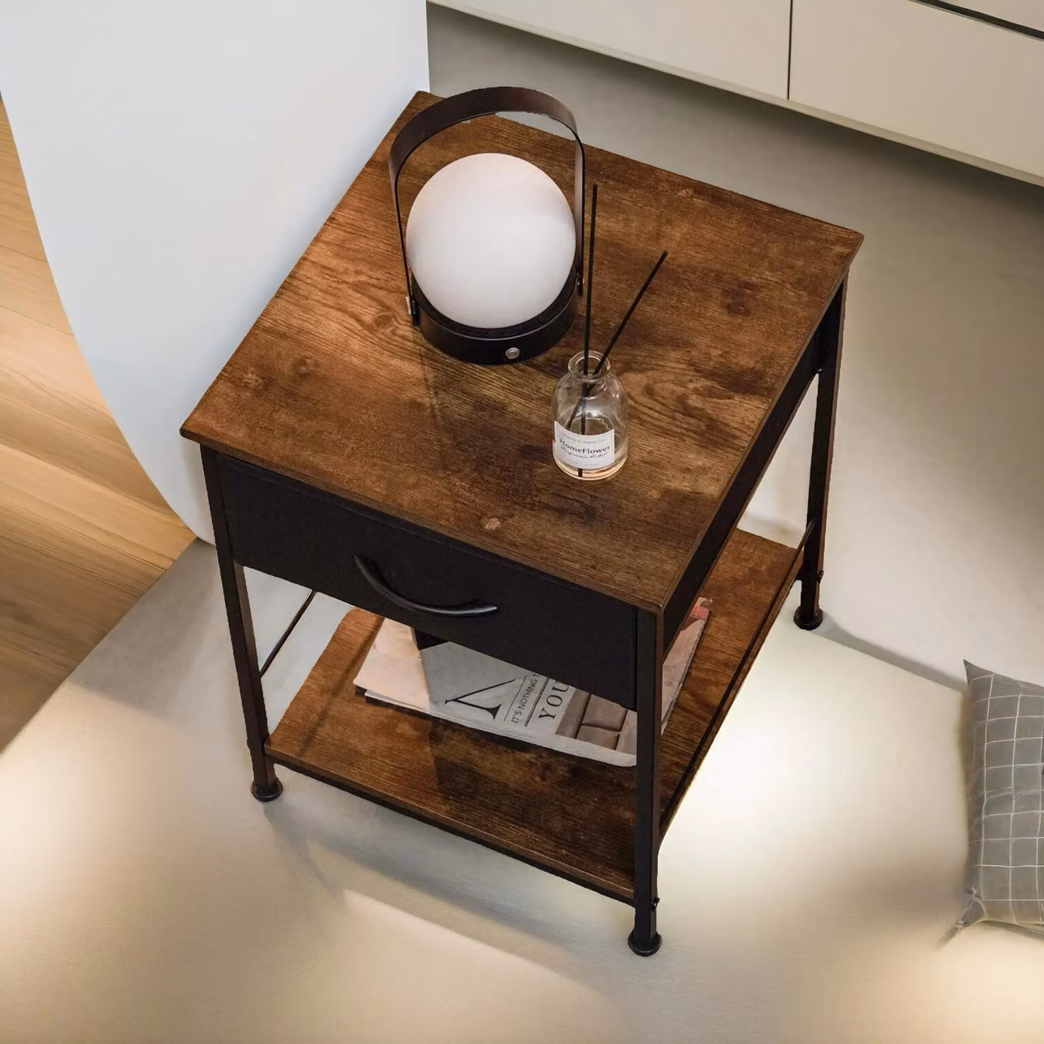 Pirlo Plush Set of 2 Industrial Bedside Tables in Brown – 2