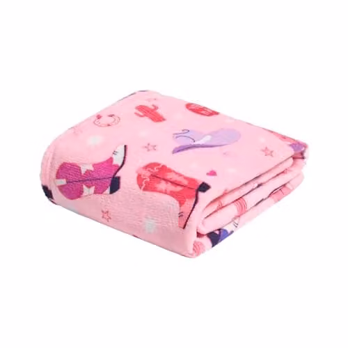 OHS Pink and Purple Cowboy Print Flannel Fleece Throw Blanket, W/D/H: 125 x 150 cm