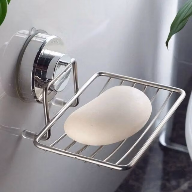 KORVIXA Silver Stainless Steel Bathroom Shower Soap Dish Holder Cup with Drainage and Suction