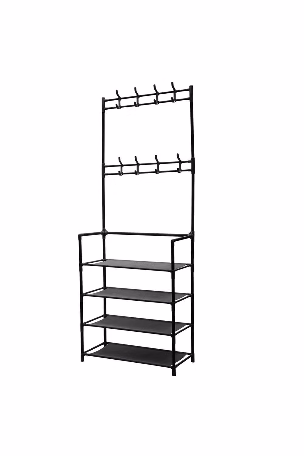 Garden Sanctuary 4 Tier Entryway Shoe Rack with Coat Hanger in Matt Black Metal – 2