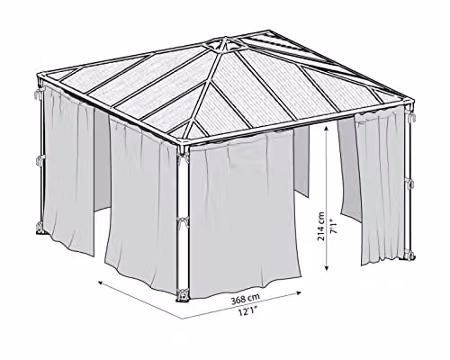 Palram Grey Polyester Net Curtain Set for Square Gazebos, UV Resistant and Machine Washable – 2