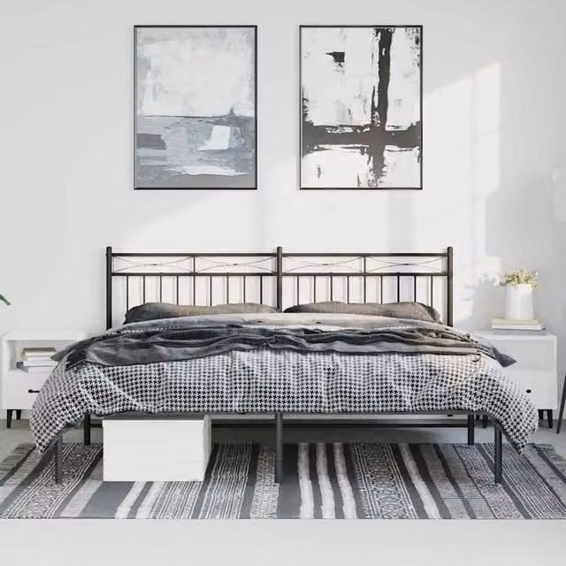 Berkfield Home Metal Bed Frame with Headboard in Black W/D/H: 193 x 198 x 91 cm – 1