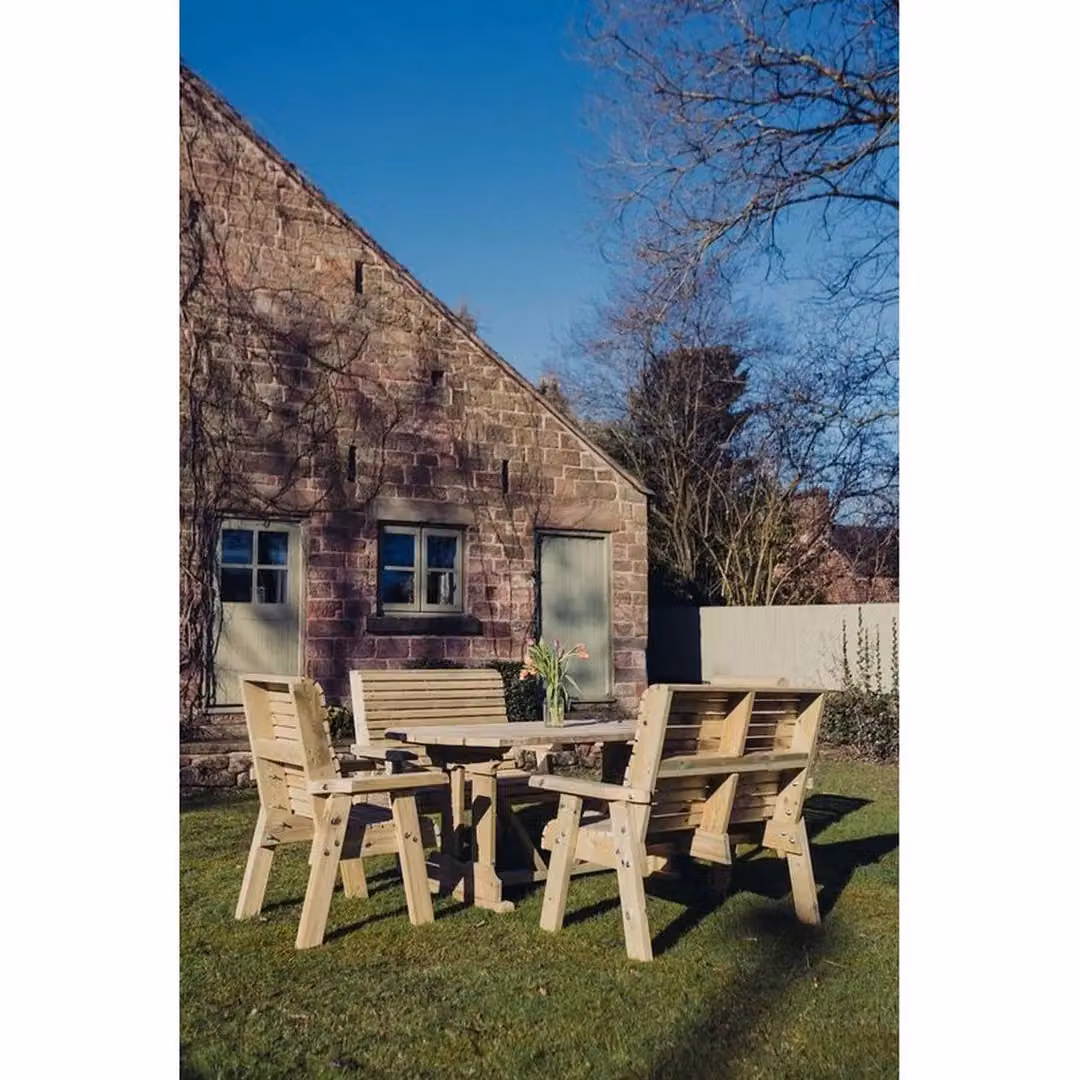 Churnet Valley Garden Furniture Ltd Ergo Scandinavian Dining Table Set with 2 Benches and 2 Chairs in Brown Redwood – 3
