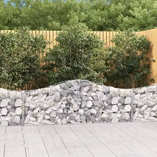 vidaXL Set of 6 Arched Gabion Baskets in Silver Galvanised Steel, W/D/H: 200 x 30 x 60/80 cm