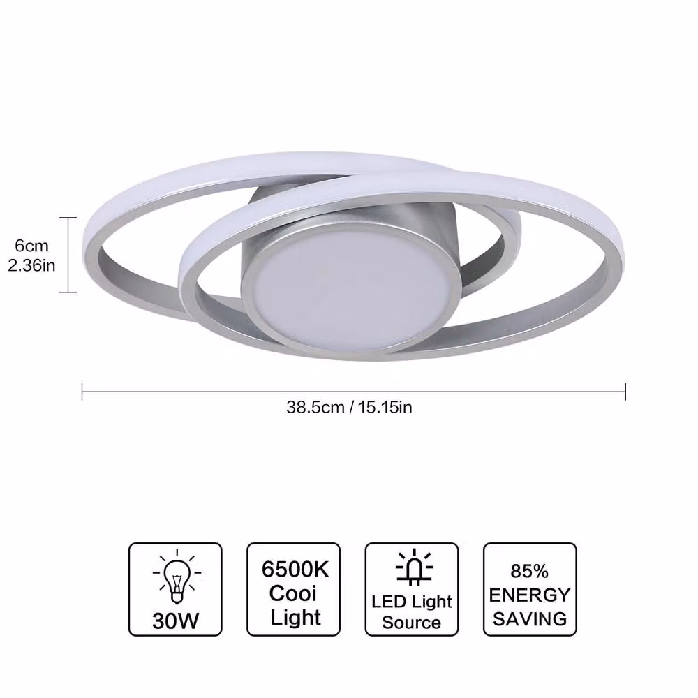 Goeco LED Ceiling Light, Flat White Planets Modern Surface Mount Design in Silver with 39 W and 6500 K Cool White Light – 2