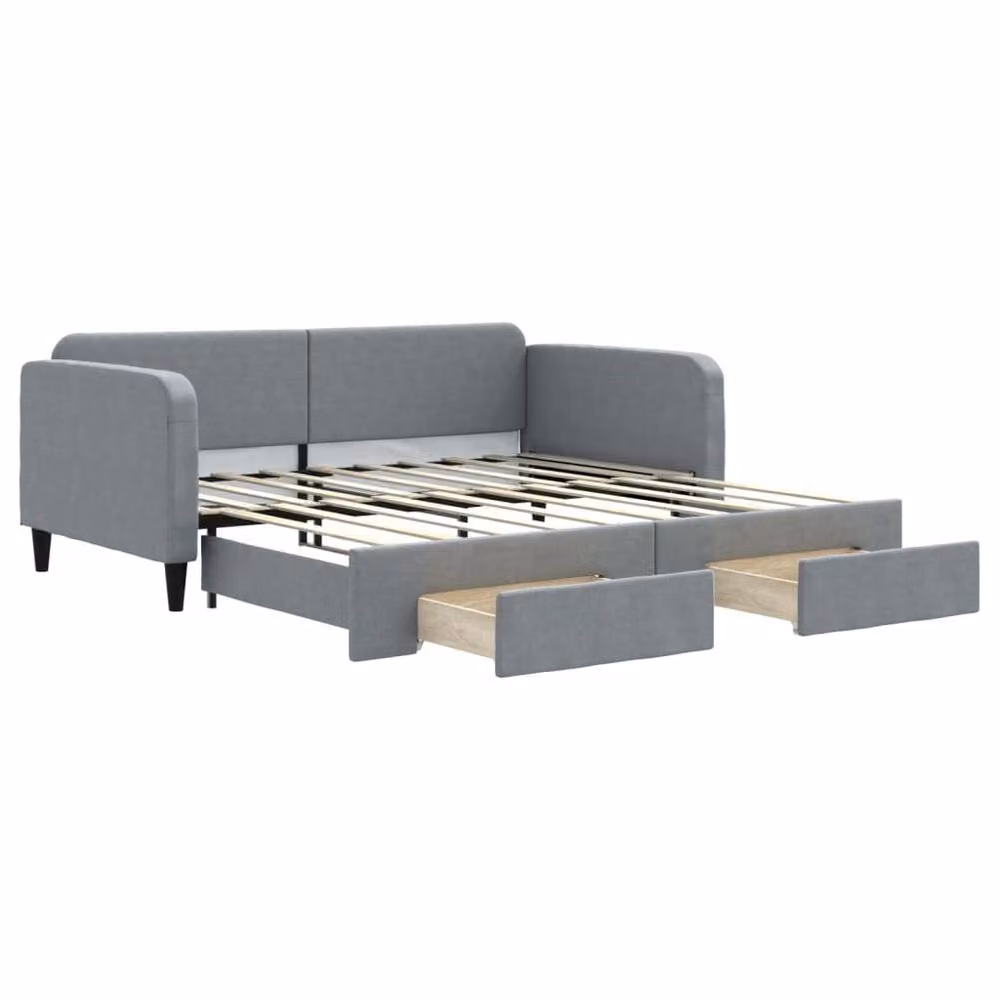 Berkfield Home Daybed with Trundle and Drawers in Light Grey Fabric, W/D/H: 90 x 190 cm – 2