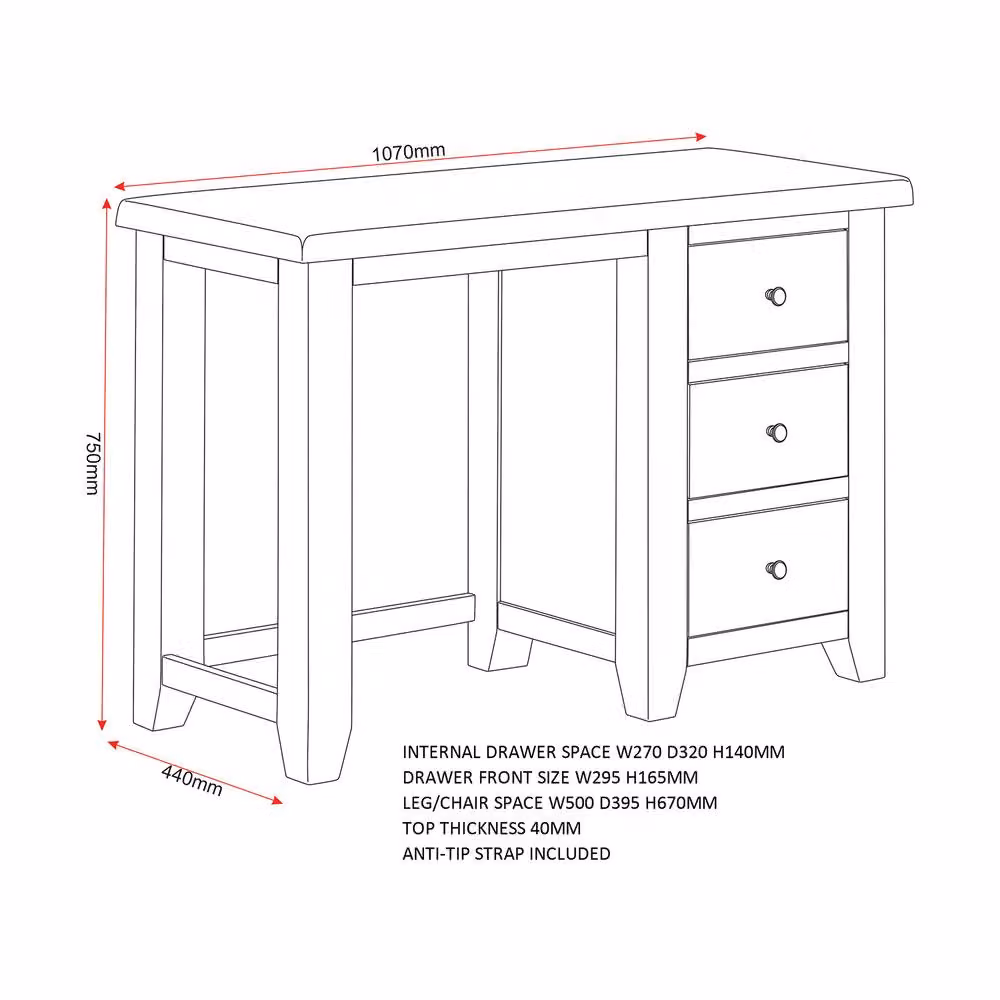 Seconique Windsor 3 Drawer Dressing Table and Mirror in Light Oak – 2