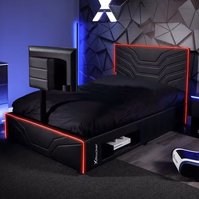 X Rocker Oracle TV Gaming Bed with RGB LED Under-Bed Lighting in Black, Single