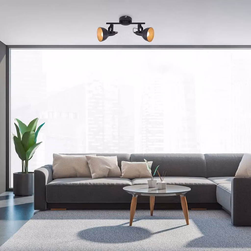 Briloner Modern Vintage Ceiling Light in Black and Gold with 2 Adjustable Spotlights, E14, Length: 30.4 cm – 3
