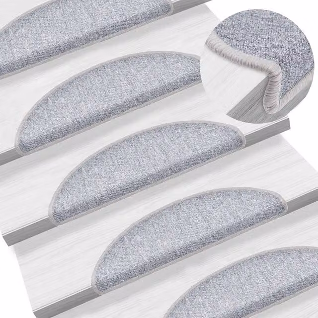 Berkfield Home Non-Slip Carpet Stair Treads, 15 Pieces, Light Grey, W/D/H: 56 x 17 x 3 cm
