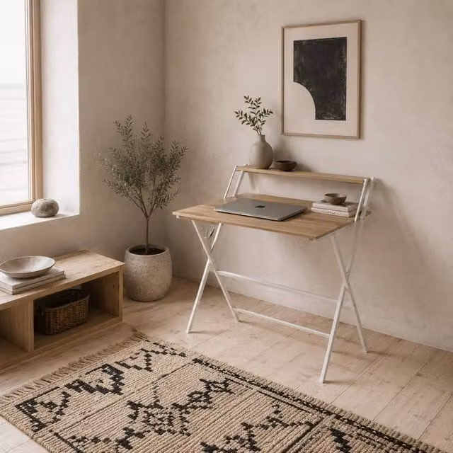 Wyld Haus Veeldi Folding Writing Desk with Raised Monitor Shelf, White – 1