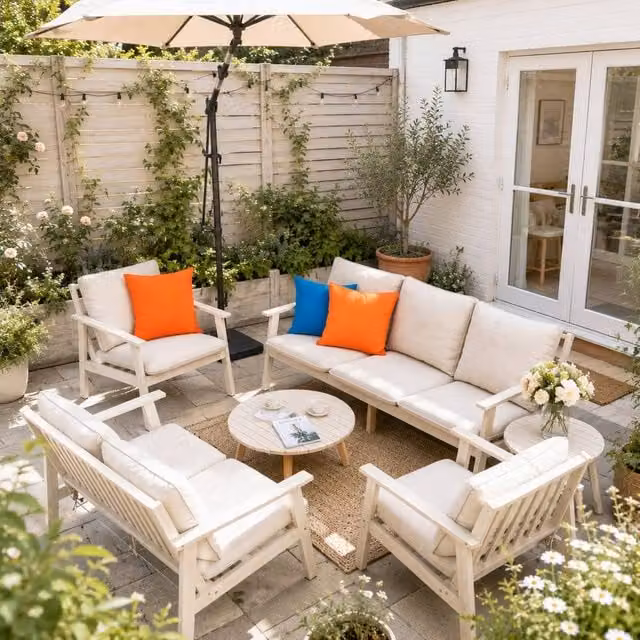 Direct Wicker 6-Piece Outdoor Sectional Sofa Set with Beige Upholstered Cushions and Acacia Wood Frame