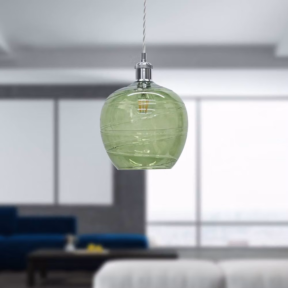 First Choice Lighting Leah Set of 2 Green Ripple Glass Globe Pendant Lights with Chrome Fittings – 2