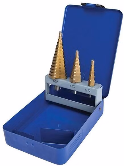 Bluespot Tools 3 Piece Step Drill Set, 4-32mm, Gold and Multicolour Steel