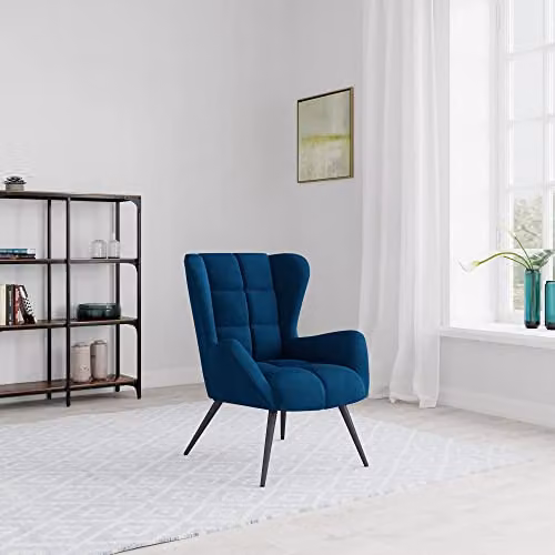Alphason Dalton Accent Chair in Blue Velvet with Metal Frame and Armrests, H: 91 cm, W: 75 cm, D: 86 cm – 2