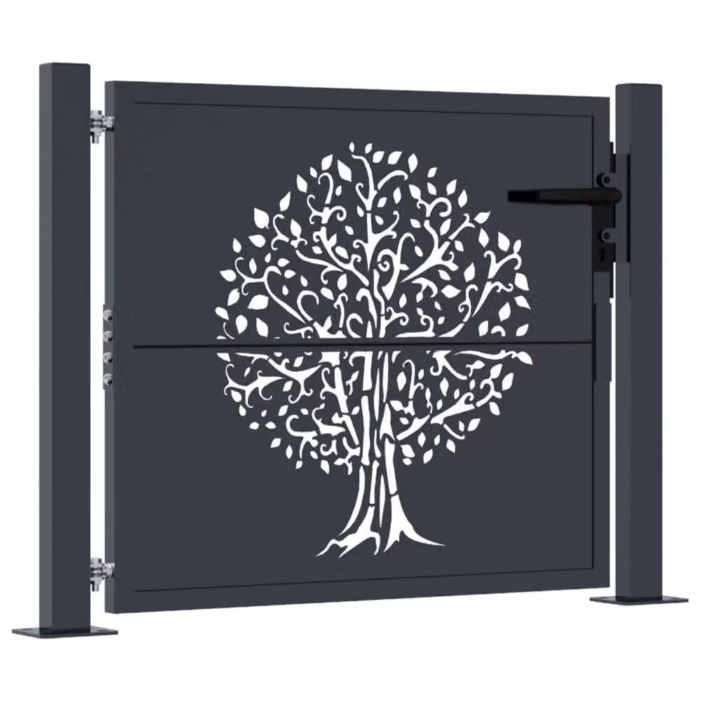 Berkfield Home Beautiful Anthracite Steel Garden Gate with Tree Design, W: 80 cm, H: 105 cm – 3