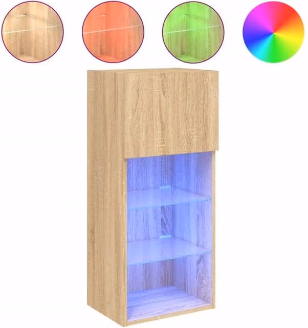 Berkfield Home TV Cabinet with LED Lights in Sonoma Oak, Tan, W/D/H: 40.5 x 30 x 90 cm