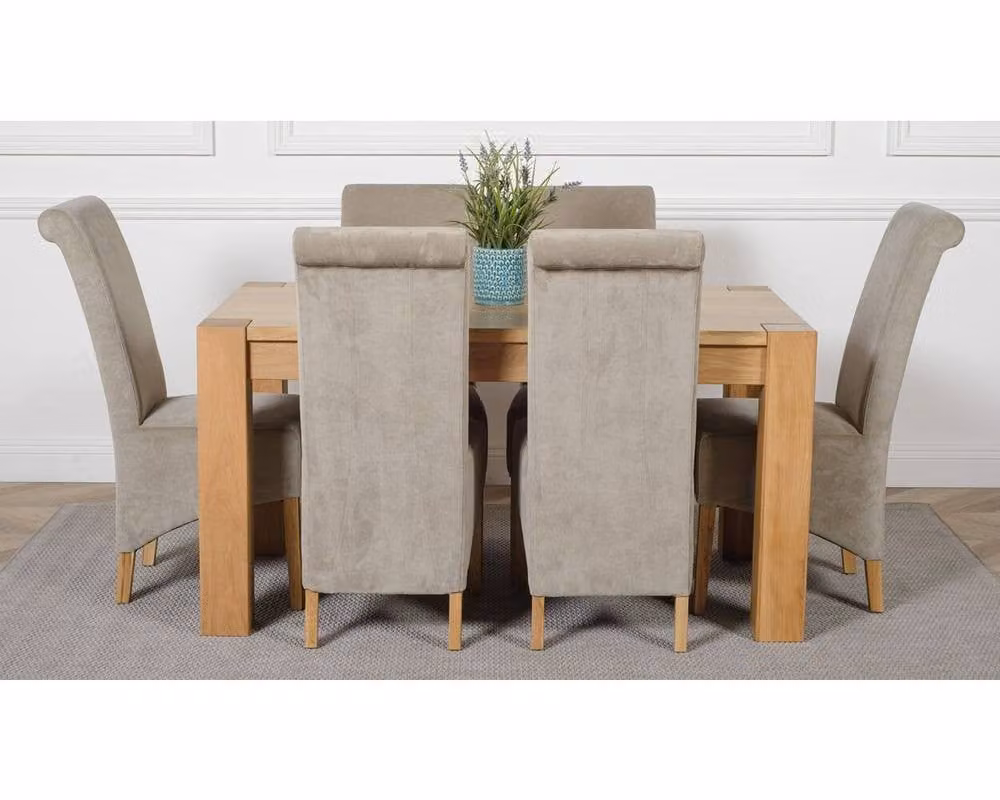 Thats Furniture Kuba 6 Seater Oak Dining Set with Grey Fabric Upholstered Chairs, W: 150 cm, D: 85 cm – 2