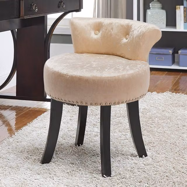 Livingandhome Modern Velvet Upholstered Dressing Table Chair with Wood Frame in Beige