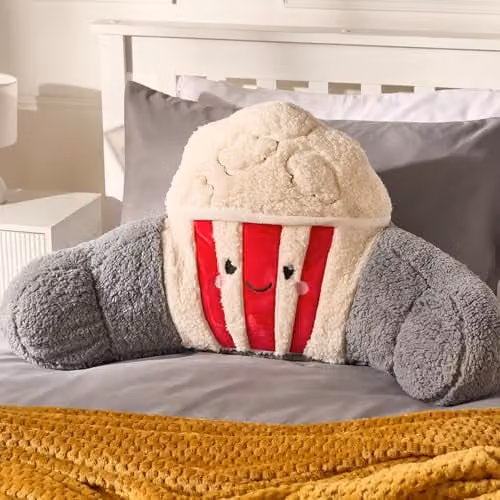 OHS Popcorn Cuddle Cushion for Adults in Red and Grey Teddy Fleece, W/D/H: 80 x 32 x 35 cm