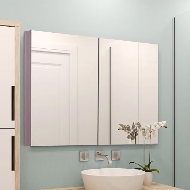 Kleankin Modern Wall Mounted Double Door Bathroom Mirrored Cabinet with Internal Shelves in Brown and White